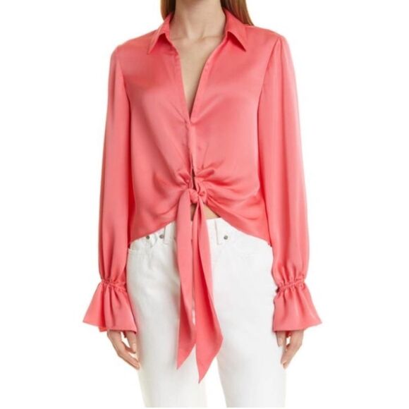 Ramy Brook "Carter" silk front-tie blouse with point collar Size M - Picture 11 of 11